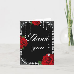 Remerciements Roses Rouges Et Diamants Romantiques Carte de reme
