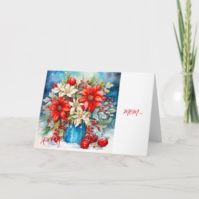 REMERCIEMENTS ROUGE POINSETTIA - CARTE DE NOËL DE MOM (Devant)