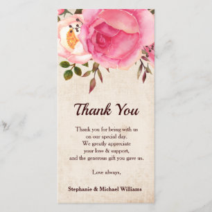 Remerciements Rustic Country Floral Mariage Carte de remerciemen