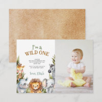 Safari Bébé Animaux Premier anniversaire Carte de