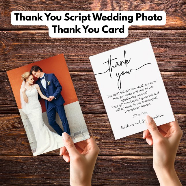 Remerciements Script de remerciement Carte de remerciement de ph (Thank You Script Wedding Photo Thank You Card)