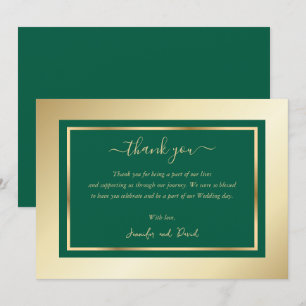 Remerciements Script moderne Emerald Green Gold Carte de remerci