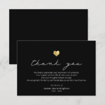 Script moderne Gold Heart Sympathy Carte de remerc
