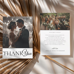 Remerciements Simple Carte de Remerciement de Mariage Photo Noir