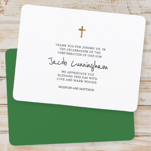 Remerciements Simple Gold Cross Confirmation Carte de remercieme
