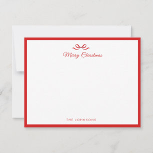 Remerciements Simple nœud rouge et carte de Noël avec bordure