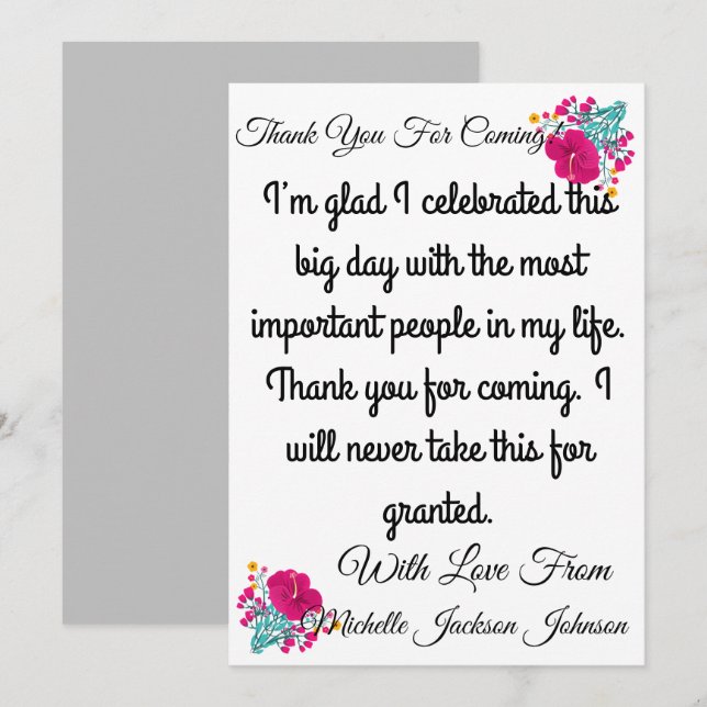 Remerciements Skaymarts | Carte florale de remerciement pour vot (Devant / Derrière)