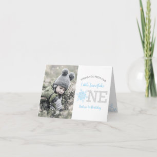Remerciements Snowflakes Blue 1er Birthday Boy Carte de remercie