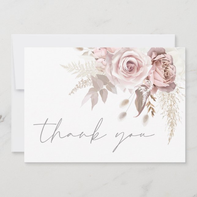 Remerciements Superbe Blush Floral Mariage Carte de remerciement (Devant)