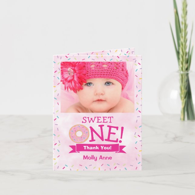 Remerciements Sweet ONE Donut 1er anniversaire fille Carte de re (Devant)