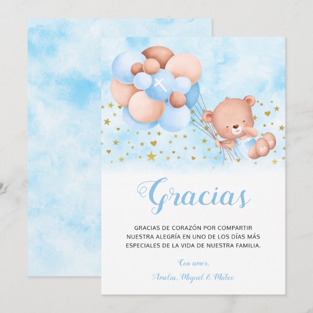 Remerciements Tarjeta de Gracias Bautizo Español Carte de remerc (Devant / Derrière)
