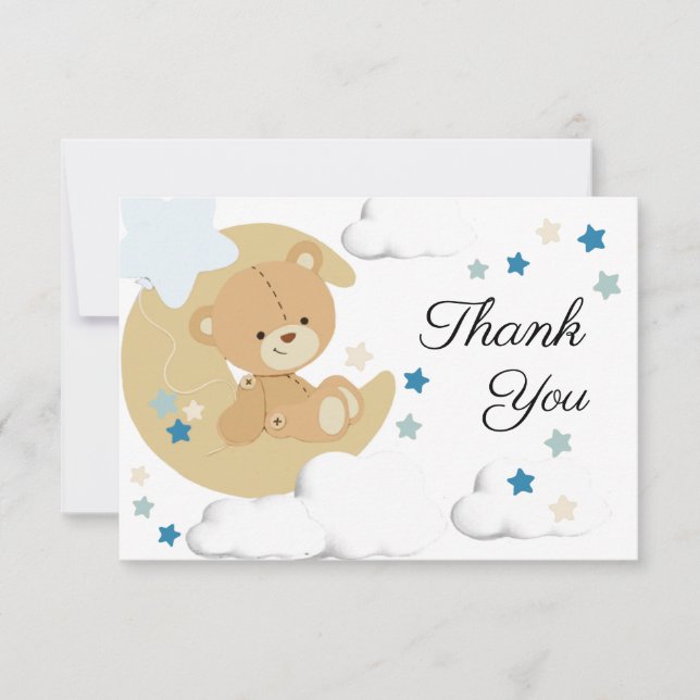 Remerciements Teddy Bear Love Baby Boy Douche | CARTE DE REMERCI (Devant)