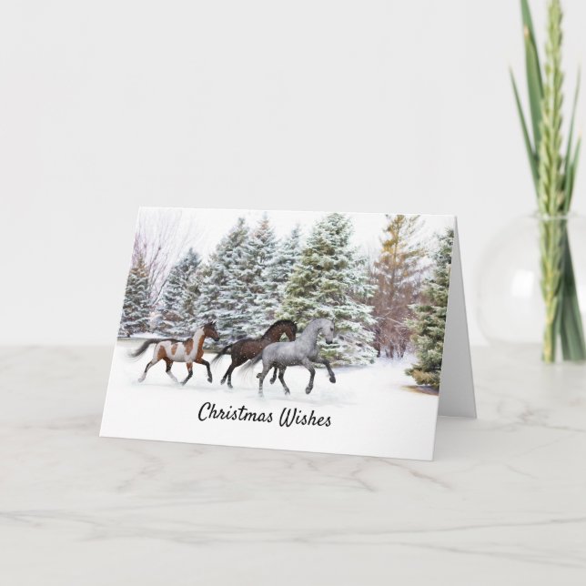 Remerciements Trois Chevaux à la galopante dans la carte de Noël (Devant)