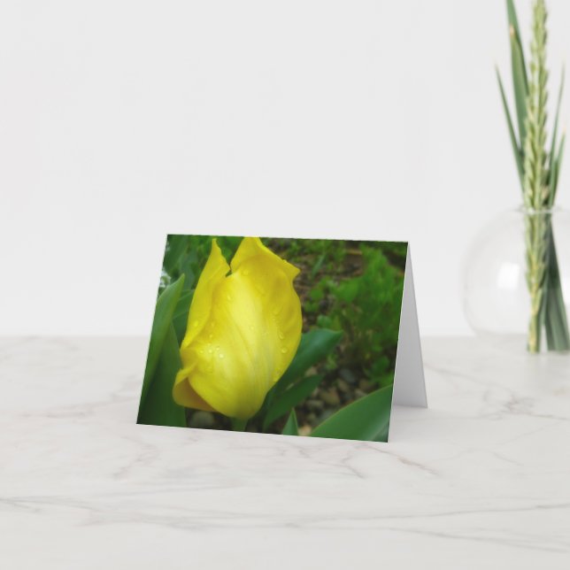 Remerciements Tulipe jaune dans une carte de note de pluie de pr (Devant)