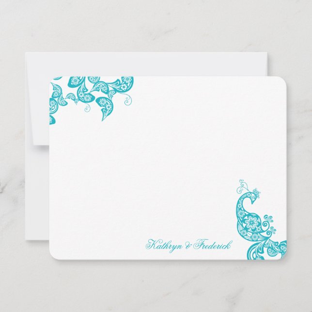 Remerciements Turquoise Blue Paisley Peacock Carte de remercieme (Devant)
