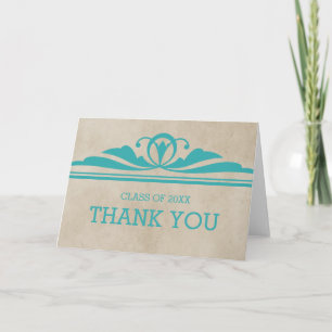 Remerciements Turquoise Elegant Deco Graduation Carte de remerci