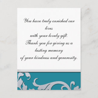 Remerciements Turquoise et argent de carte de mariage de photo