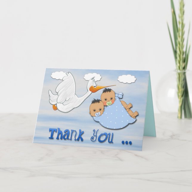 Remerciements Twin Boys - Baby shower de cigogne Carte de remerc (Devant)