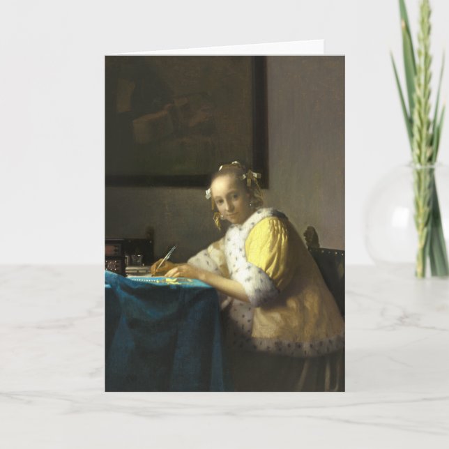 Remerciements Une dame rédigeant une lettre Carte de voeux blanc (Devant)