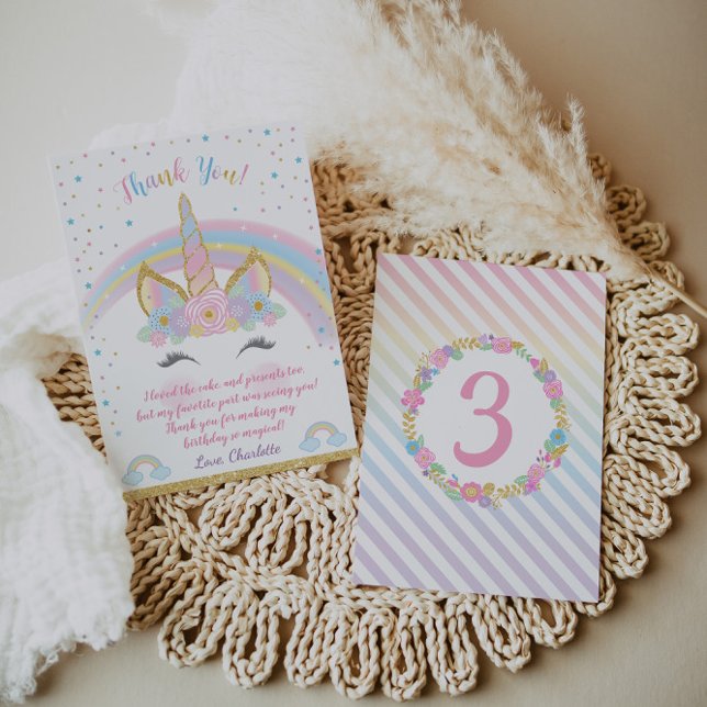 Remerciements Unicorn Birthday Carte de remerciements, Parti Uni (Créateur téléchargé)