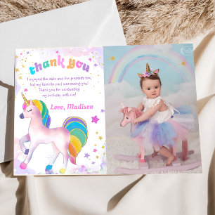 Remerciements Unicorn Magique Anniversaire Photo Carte de remerc