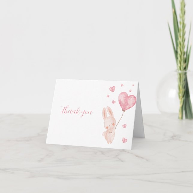 Remerciements Valentine Heart Bunny Baby shower Carte de remerci (Devant)