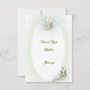 Remerciements Vert&Blanc floral Baptême plat carte de remercieme