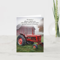 Vieux tracteur de ferme rouge Carte de remerciemen