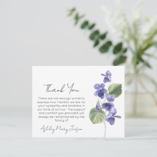 Remerciements Violet | Carte de remerciement de funérailles Deui
