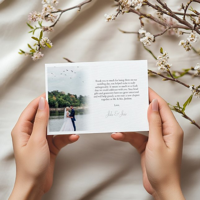 Remerciements Votre propre photo, dégradé, carte de remerciement (Faded white we gradient wedding photo thank you card)