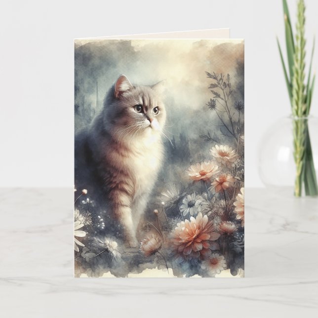 Remerciements Watercolor Chat & Floral - Carte de fête des mères (Devant)