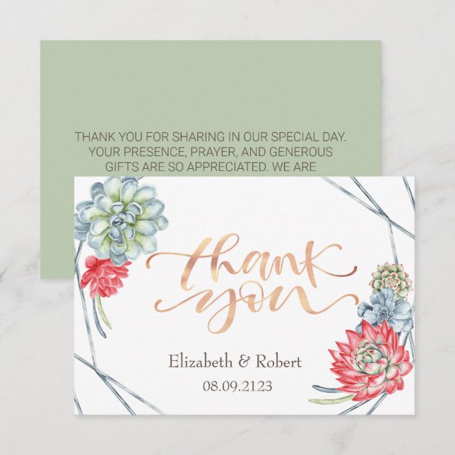 Remerciements Watercolor Desert Red Succulents Carte de remercie (Devant / Derrière)