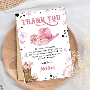 Remerciements Western Rodeo Cowgirl Baby shower Carte de remerci