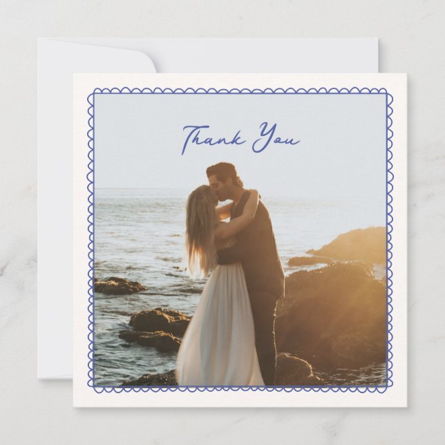 Remerciements Whimsical, bleu dessiné à la main mariage carte de (Devant)