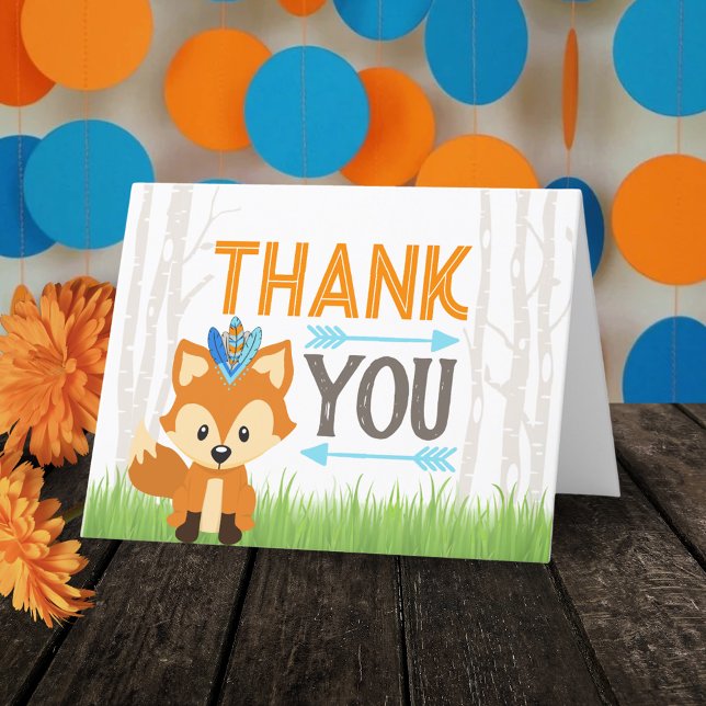Remerciements Wild Forest Fox Woodland Party Carte de remercieme (Tribal Woodland Forest Fox Folding Thank You Cards)