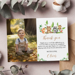 Remerciements Woodland Wild One Birthday Photo Carte de remercie