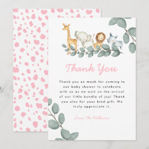 Remerciements Zoo Animaux Fille Baby shower Carte de remerciemen