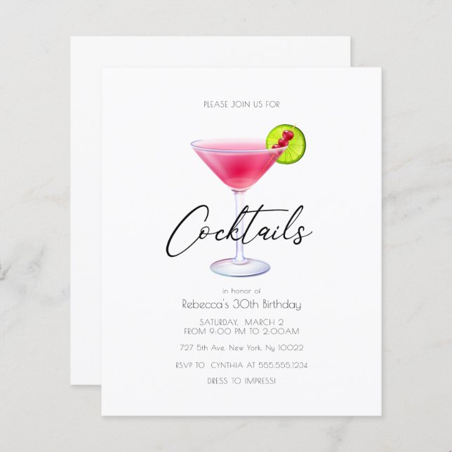 Remise Cosmo Cocktail Invitations (Devant / Derrière)