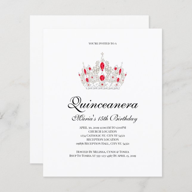 Remise Quinceanera, Invitations Rouges (Devant / Derrière)