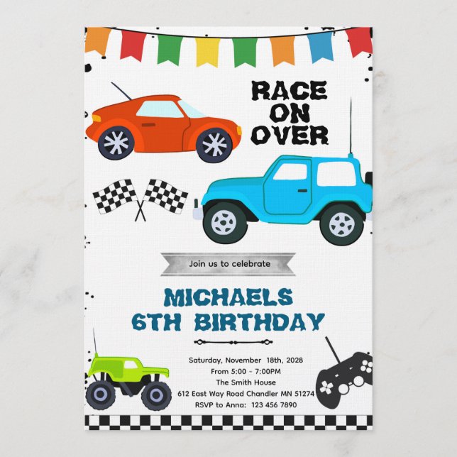 Remote Control Cars party invitation (Devant)