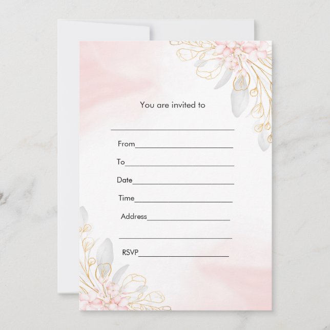 Remplir invitation floral aquarelle rose or (Devant)