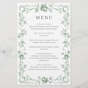 Renaissance Ornate Sage Green Floral Menu Mariage