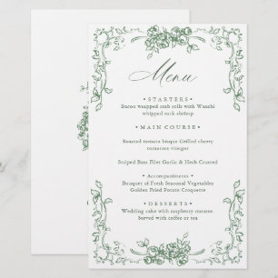 Renaissance Ornate Sage Green Floral Menu Mariage