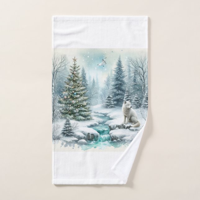 Renard arctique de Noël blanc (Serviette à main)