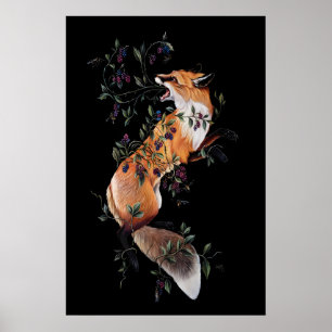 Renard aux Baies et Abeilles- Impression Giclee d'