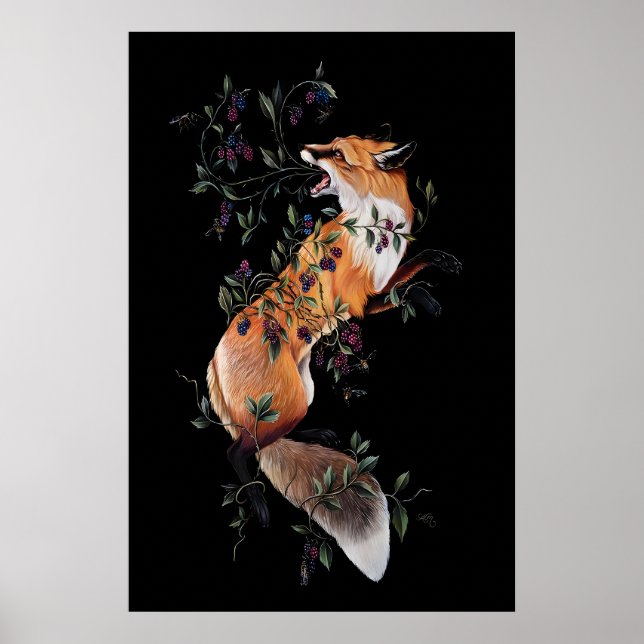 Renard aux Baies et Abeilles- Impression Giclee d' (Devant)