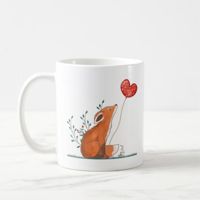 Renard avec ballon de coeur - Conception de la Mug (Gauche)