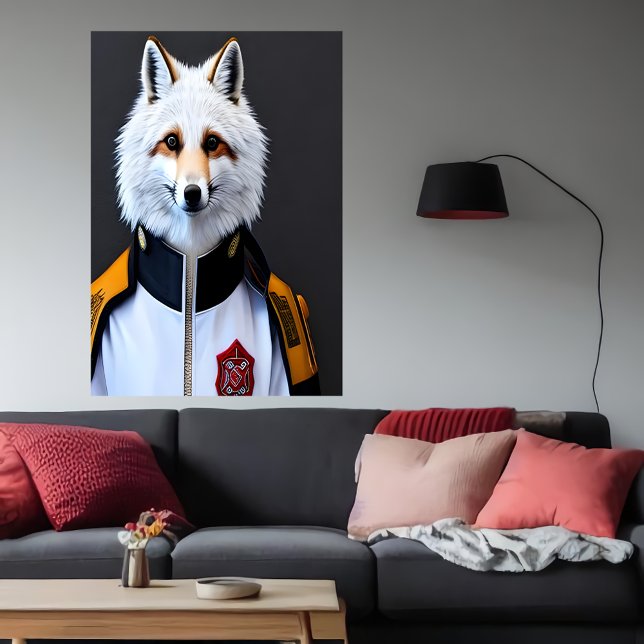 Renard blanc dans Firefighter | AI Art Poster (Créateur téléchargé)