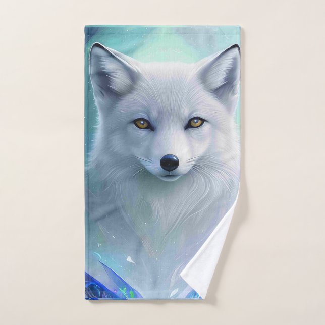 Renard blanc incroyable sur un territoire glacé (Serviette à main)
