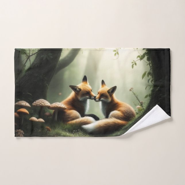 Renard câlin dans une forêt brumeuse  (Serviette à main)